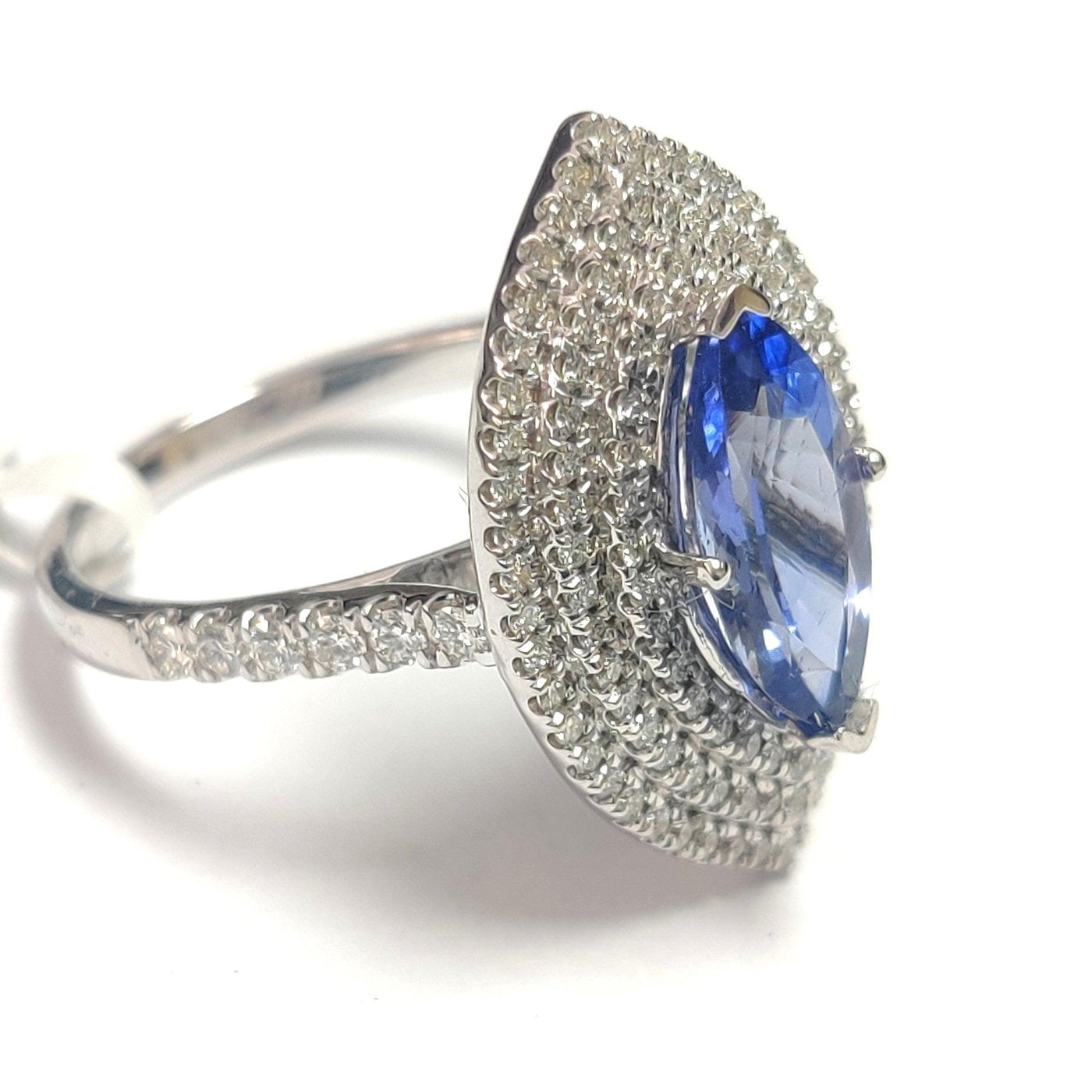 Last Piece ! 2.50Ct Tanzanite & Diamond Triple Halo Engagement Ring In Heavy 18k White Gold