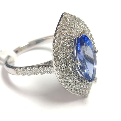 Last Piece ! 2.50Ct Tanzanite & Diamond Triple Halo Engagement Ring In Heavy 18k White Gold