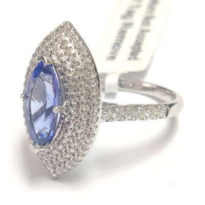 Last Piece ! 2.50Ct Tanzanite & Diamond Triple Halo Engagement Ring In Heavy 18k White Gold