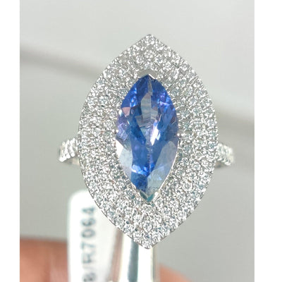 Last Piece ! 2.50Ct Tanzanite & Diamond Triple Halo Engagement Ring In Heavy 18k White Gold