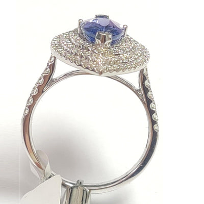 Last Piece ! 2.50Ct Tanzanite & Diamond Triple Halo Engagement Ring In Heavy 18k White Gold