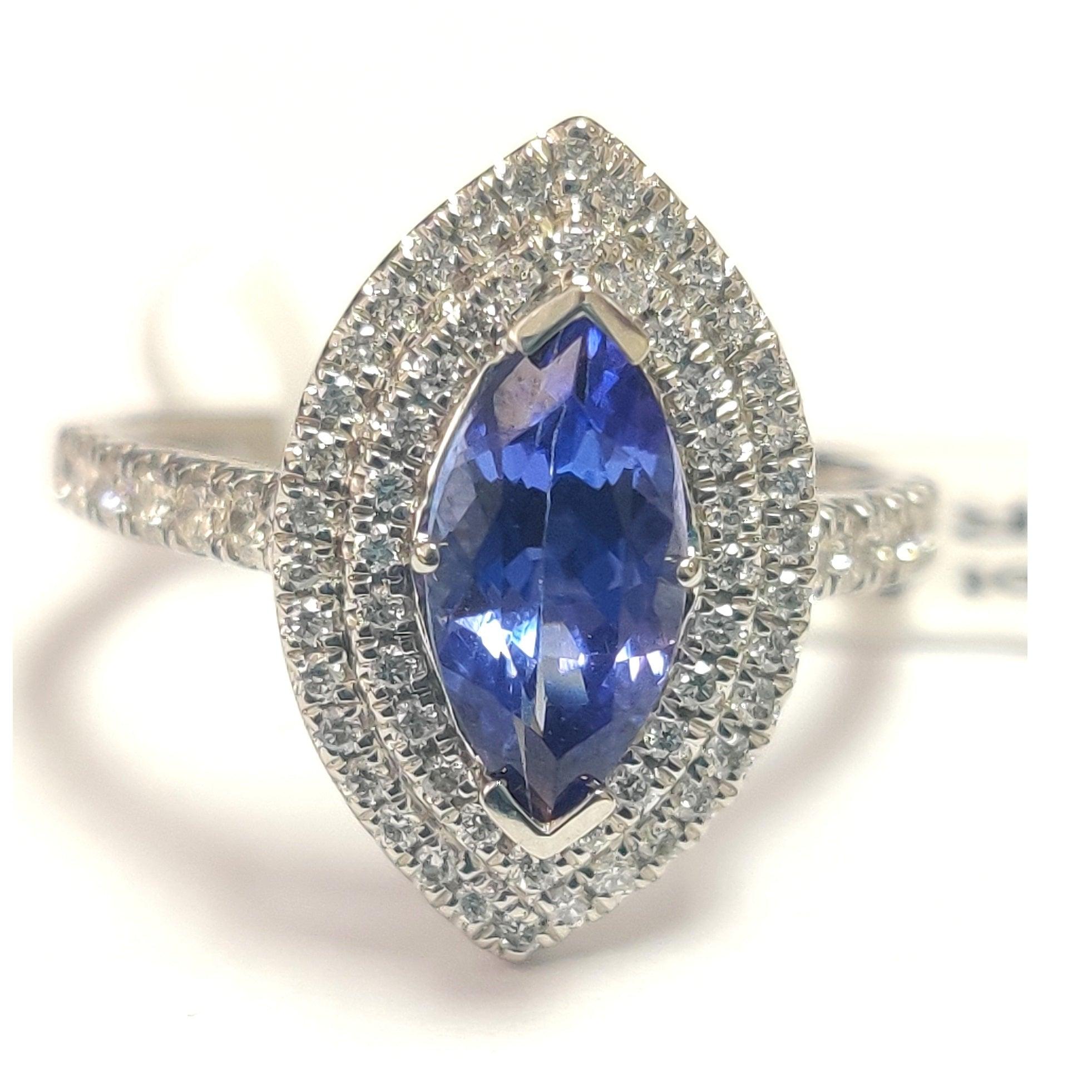 Special Offer ! 1.75Ct Tanzanite & Diamond Double Halo Engagement Ring In Heavy Platinum / 18k White Gold