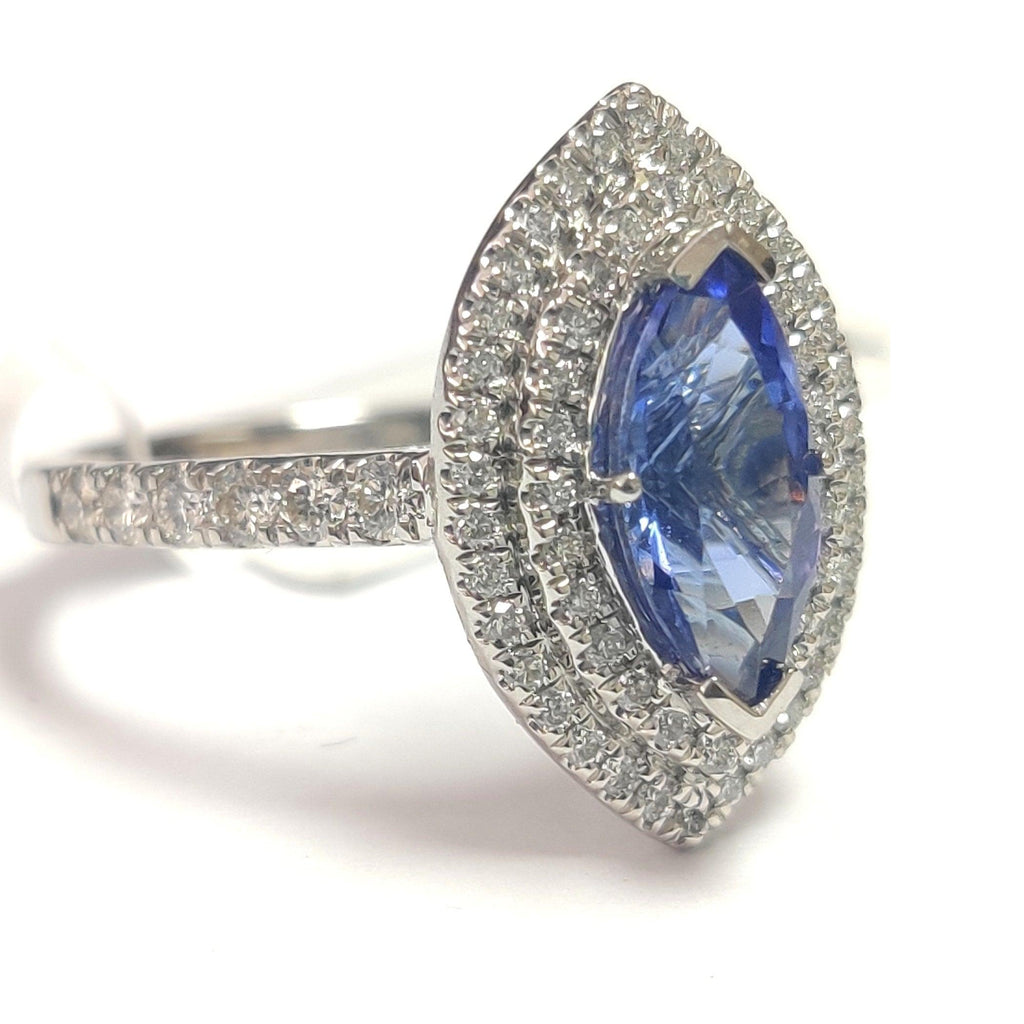 Special Offer ! 1.75Ct Tanzanite & Diamond Double Halo Engagement Ring In Heavy Platinum / 18k White Gold