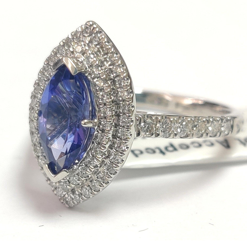 Special Offer ! 1.75Ct Tanzanite & Diamond Double Halo Engagement Ring In Heavy Platinum / 18k White Gold