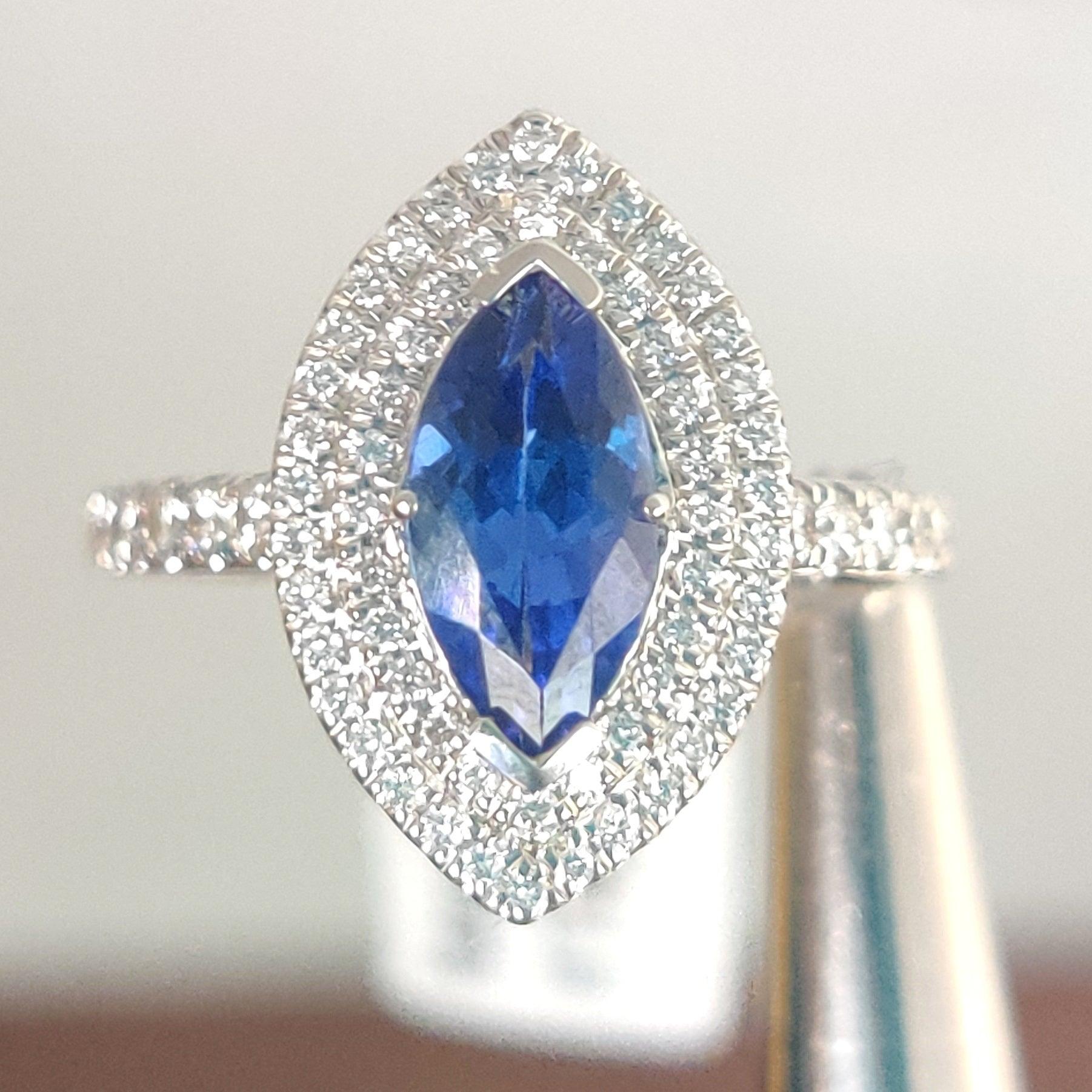 Special Offer ! 1.75Ct Tanzanite & Diamond Double Halo Engagement Ring In Heavy Platinum / 18k White Gold