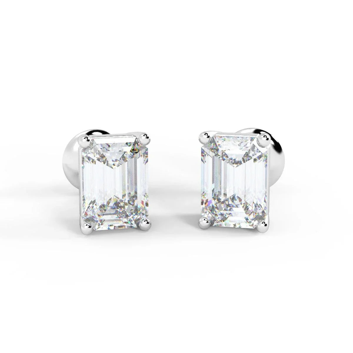 Top Most Quality D/VVS 1.00Ct Emerald Cut Diamond Stud Earrings in Hallmarked Platinum