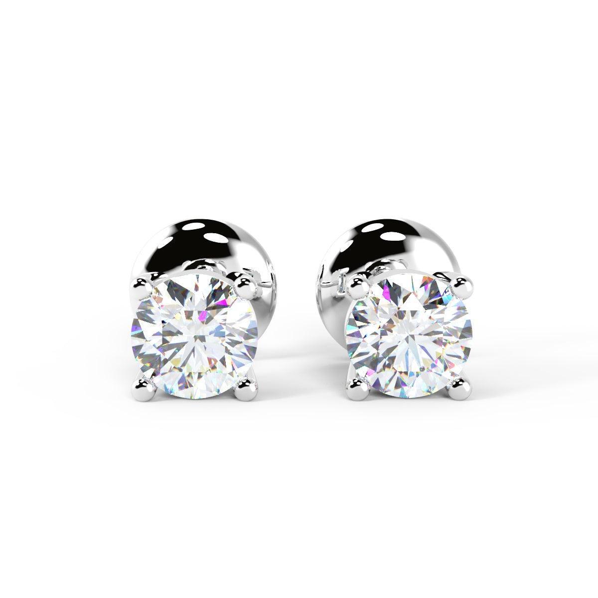 Special Deal ! Round Diamond Stud Push Back Earring White and Yellow Gold - Amada Diamonds