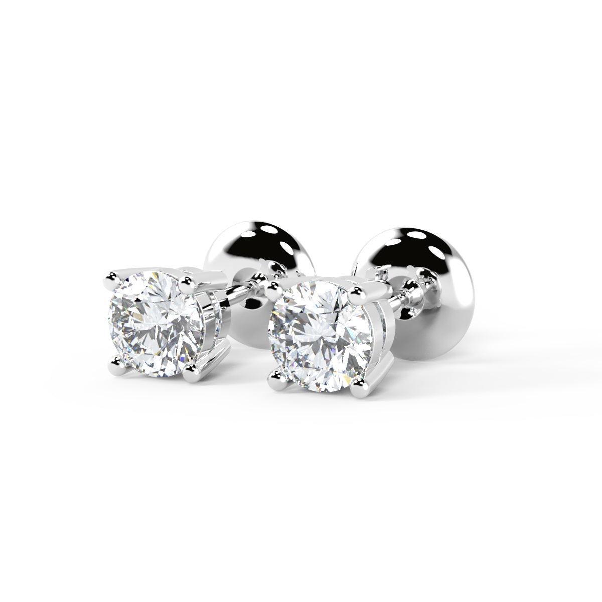 Special Deal ! Round Diamond Stud Push Back Earring White and Yellow Gold - Amada Diamonds