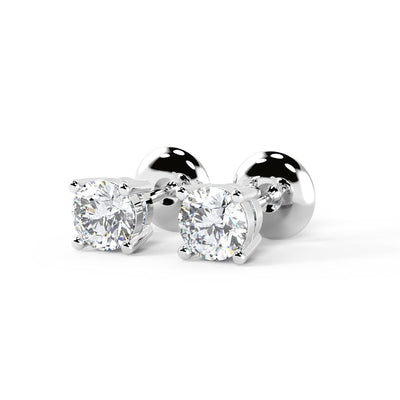 Special Deal ! Round Diamond Stud Push Back Earring White and Yellow Gold - Amada Diamonds