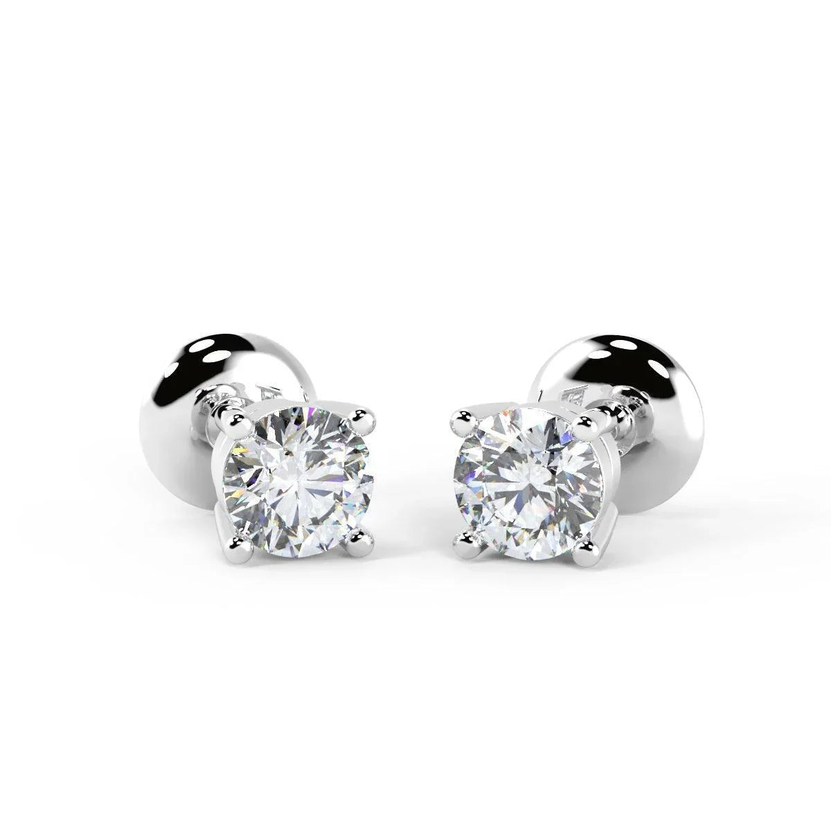 100% Natural Round Diamond Stud  Push Back Earring White and Yellow Gold