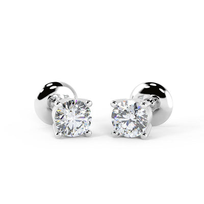 Special Deal ! Round Diamond Stud Push Back Earring White and Yellow Gold - Amada Diamonds