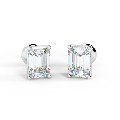 Top Most Quality D/VVS 1.00Ct Emerald Cut Diamond Stud Earrings in Hallmarked Platinum