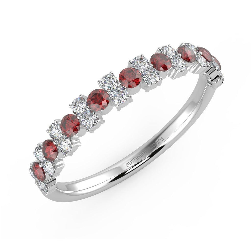 Natural Ruby and Diamond Designer Ring in White Gold 0.75 Ct