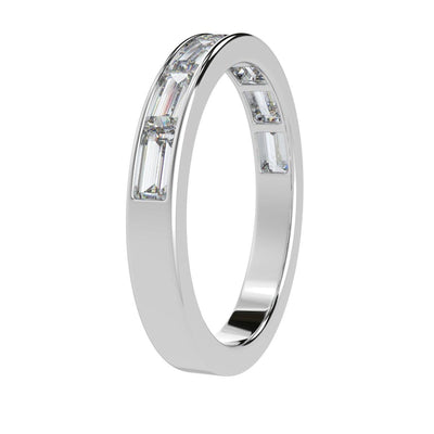 Baguette Diamond Half Eternity Ring - Horizontal Way in Platinum/18K Gold - 0.50ct - 1.00ct