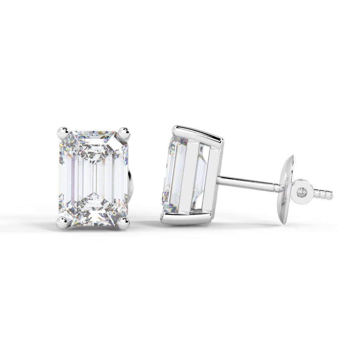 Top Most Quality D/VVS 1.00Ct Emerald Cut Diamond Stud Earrings in Hallmarked Platinum