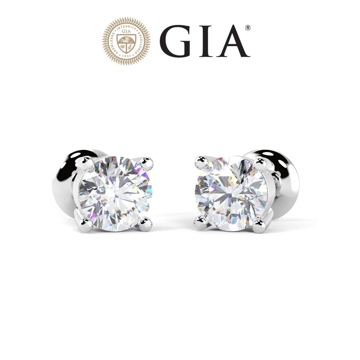 GIA Certified 100% Natural Round Diamond Platinum Stud Earrings 1.01Ct