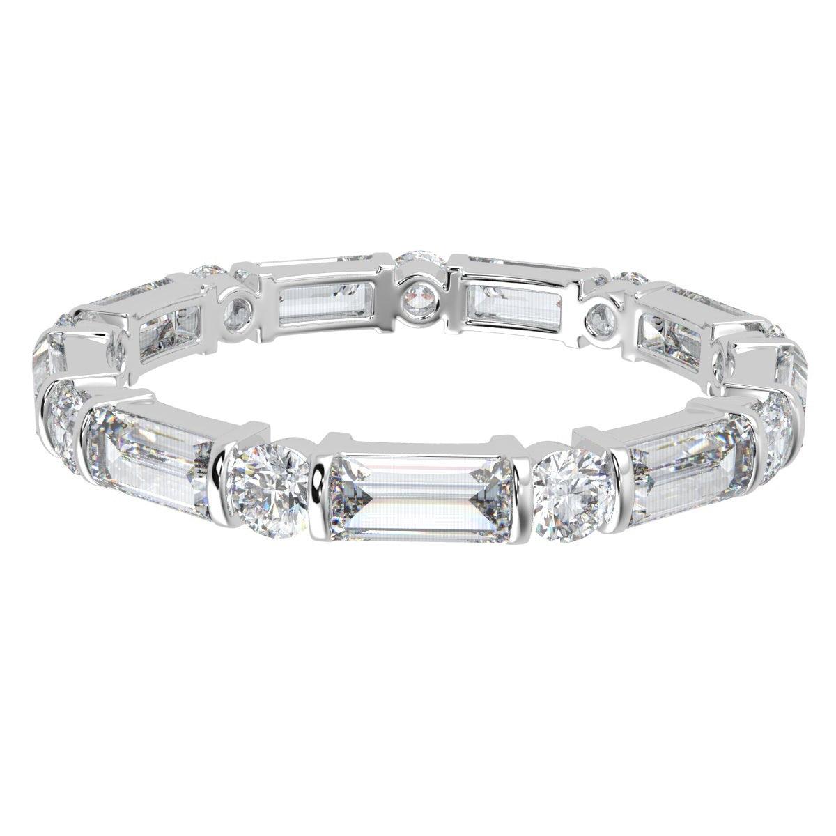 Round and Baguette Diamond Bar set Full Eternity Ring in Platinum/18K Gold 1.50 - 2.50 CT F/VS
