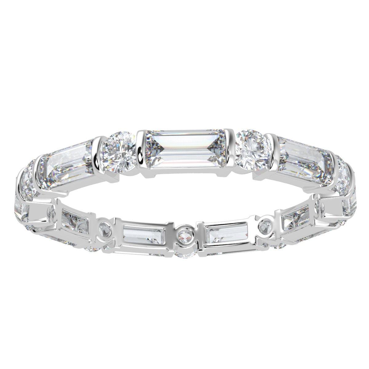Round and Baguette Diamond Bar set Full Eternity Ring in Platinum/18K Gold 1.50 - 2.50 CT F/VS