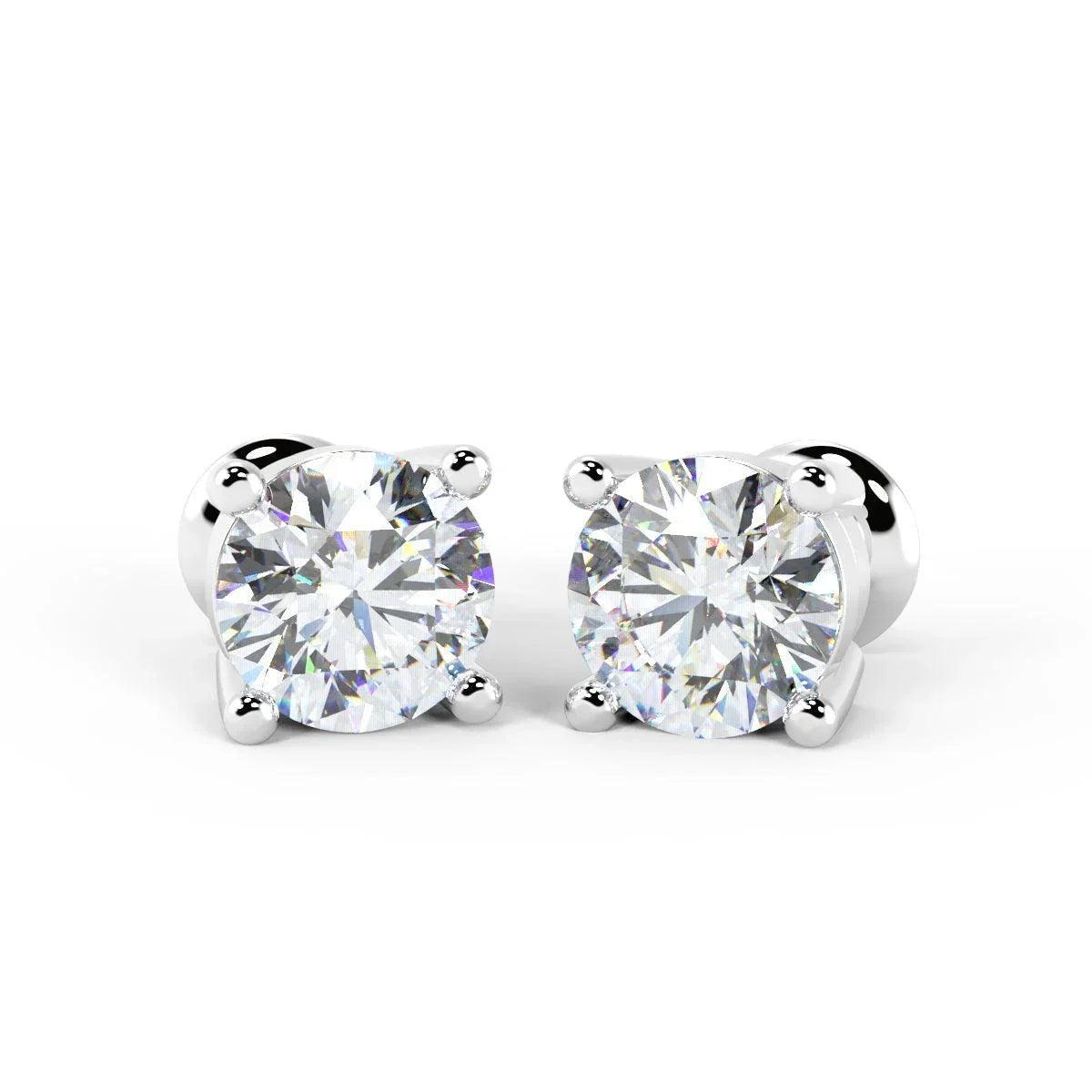 F/VS 1.00Ct Natural Round Diamond Stud Earrings in Hallmarked Platinum