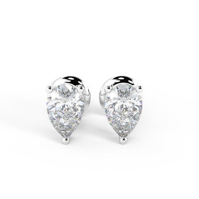 D-F/VS 1.00 Ct Natural Pear Shape Diamond Stud Earrings in 18k White Gold