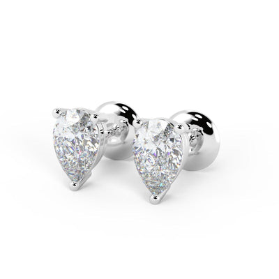 D-F/VS 1.00 Ct Natural Pear Shape Diamond Stud Earrings in 18k White Gold