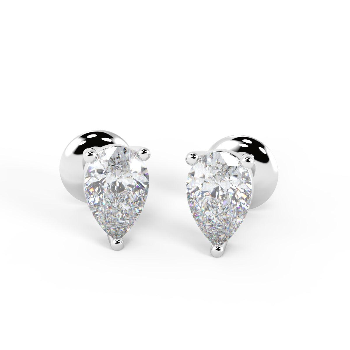 D-F/VS 1.00 Ct Natural Pear Shape Diamond Stud Earrings in 18k White Gold