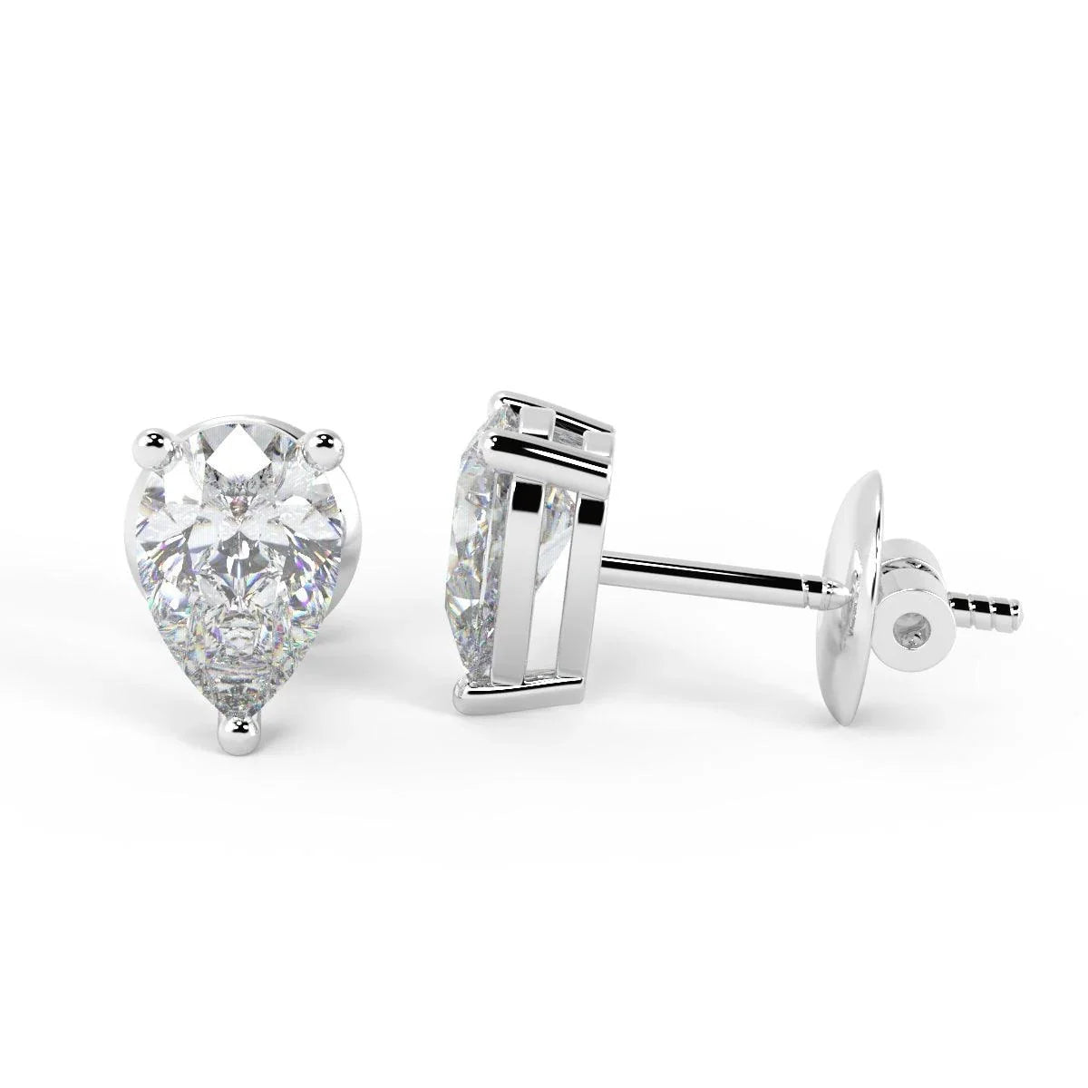 D-F/VS 1.00 Ct Natural Pear Shape Diamond Stud Earrings in 18k White Gold