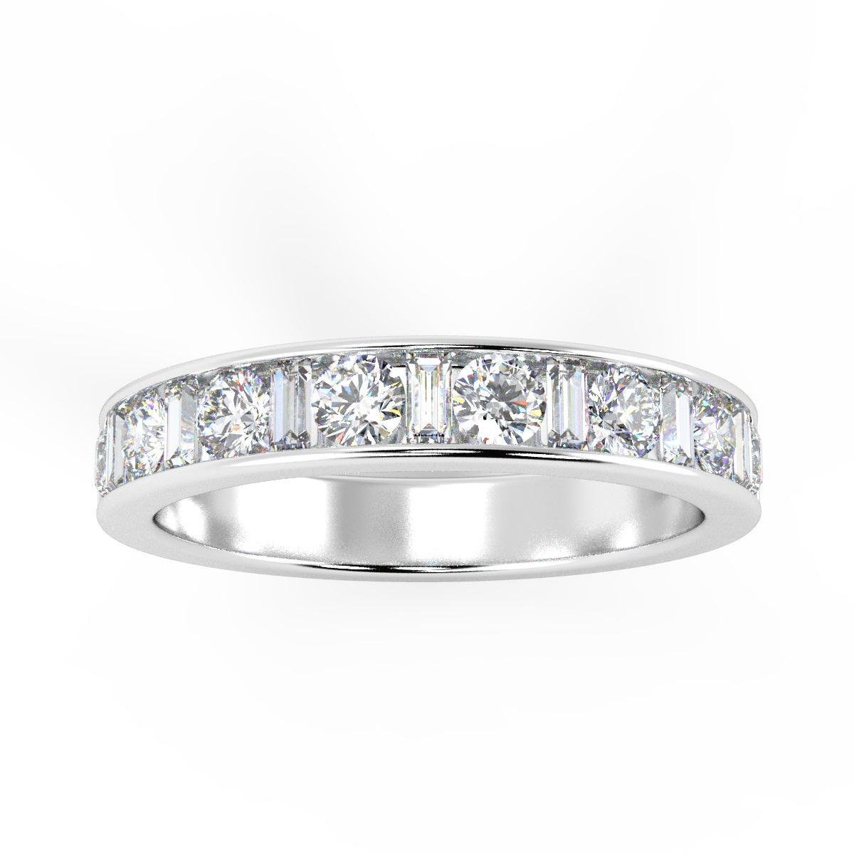 Round and Baguette Diamond Half eternity Ring in Platinum & 18K Gold - 0.50ct - 2.00ct