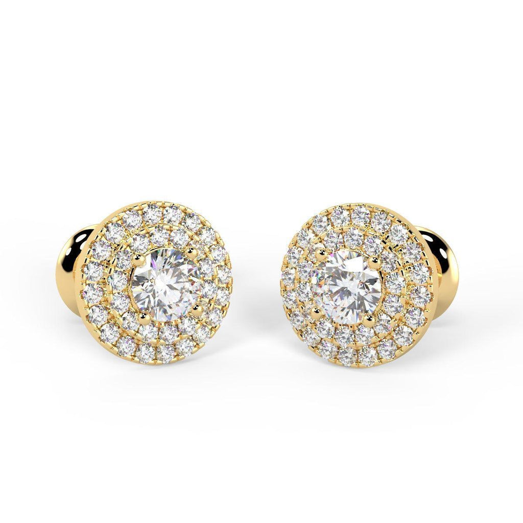 0.60Ct Round Diamond Double Halo Set Earrings,18k Yellow Gold - Amada Diamonds