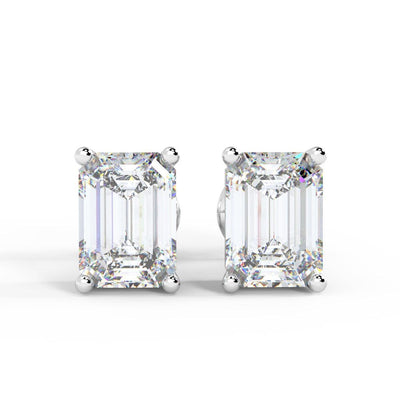 Top Most Quality D/VVS 1.00Ct Emerald Cut Diamond Stud Earrings in Hallmarked Platinum