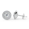 Exceptional White 0.60 Ct Round Diamond Double Halo Set Earrings,18k White Gold - Amada Diamonds