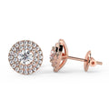 0.60Ct Round Diamond Double Halo Set Earrings,18k Rose Gold - Amada Diamonds