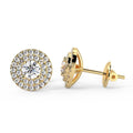 0.60Ct Round Diamond Double Halo Set Earrings,18k Yellow Gold - Amada Diamonds