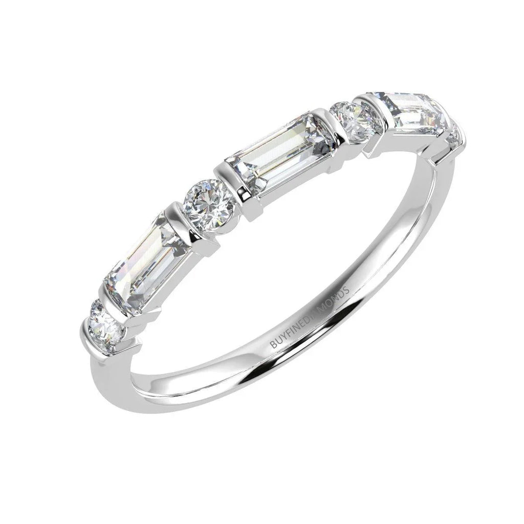 Classic Round and Baguette Diamond Half eternity Ring in Platinum & 18K Gold - 0.50ct - 1.00ct
