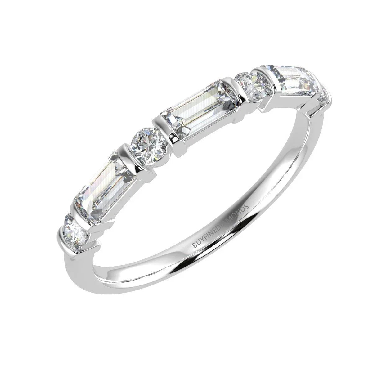 Classic Round and Baguette Diamond Half eternity Ring in Platinum & 18K Gold - 0.50ct - 1.00ct
