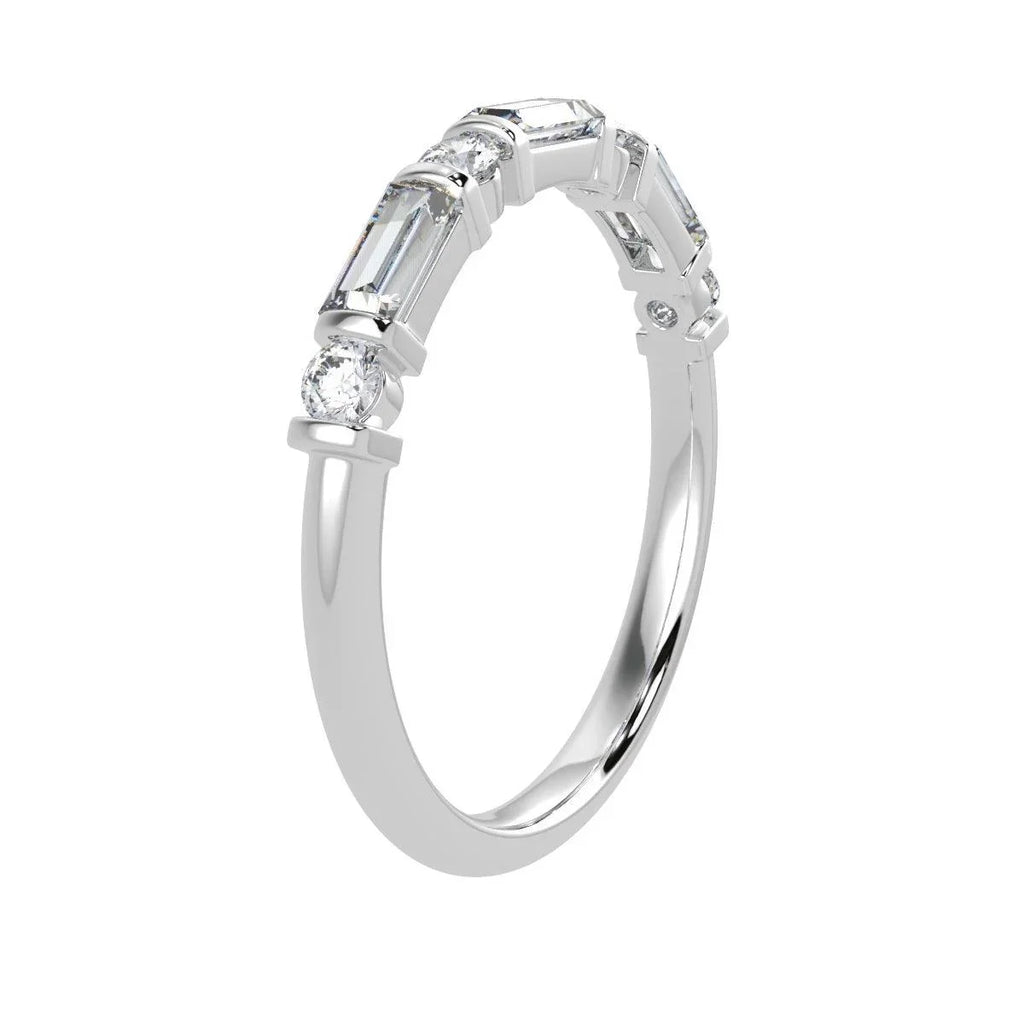Classic Round and Baguette Diamond Half eternity Ring in Platinum & 18K Gold - 0.50ct - 1.00ct