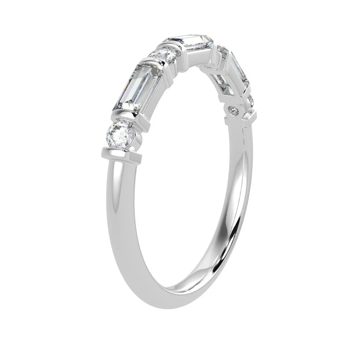 Classic Round and Baguette Diamond Half eternity Ring in Platinum & 18K Gold - 0.50ct - 1.00ct