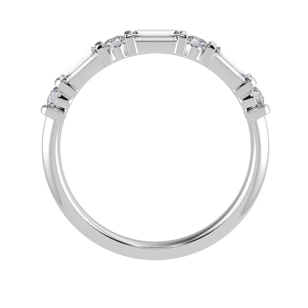 Classic Round and Baguette Diamond Half eternity Ring in Platinum & 18K Gold - 0.50ct - 1.00ct