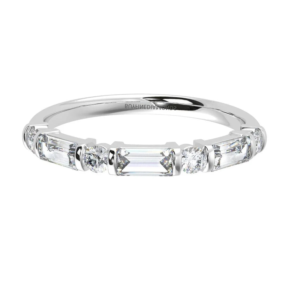 Classic Round and Baguette Diamond Half eternity Ring in Platinum & 18K Gold - 0.50ct - 1.00ct