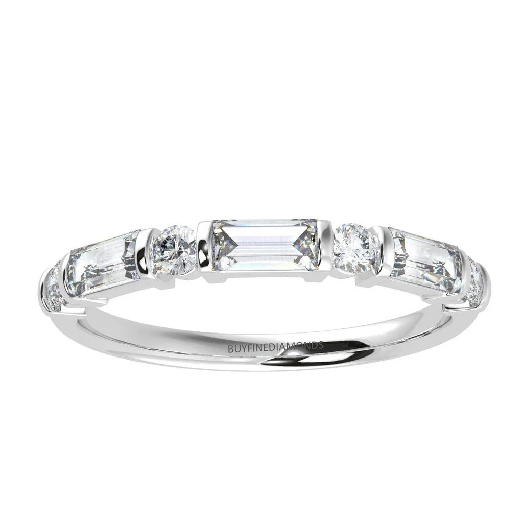 Classic Round and Baguette Diamond Half eternity Ring in Platinum & 18K Gold - 0.50ct - 1.00ct