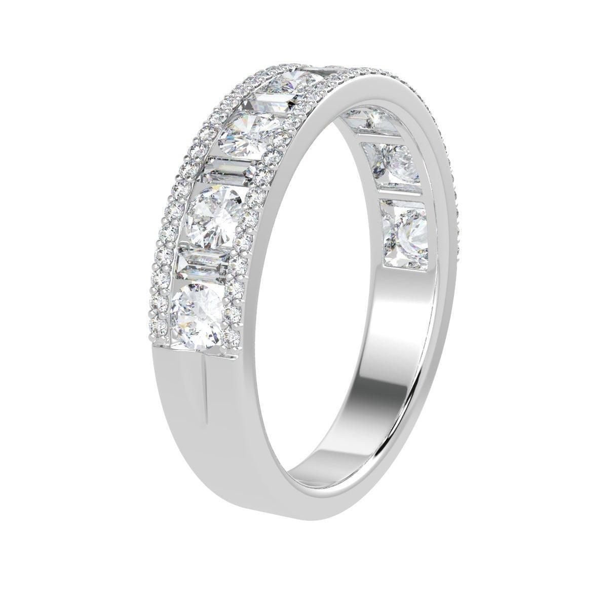 3 Row Baguette and Round Diamond Half Eternity Ring in Platinum & 18k Gold 1.00ct - 2.00ct