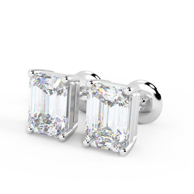 Top Most Quality D/VVS 1.00Ct Emerald Cut Diamond Stud Earrings in Hallmarked Platinum