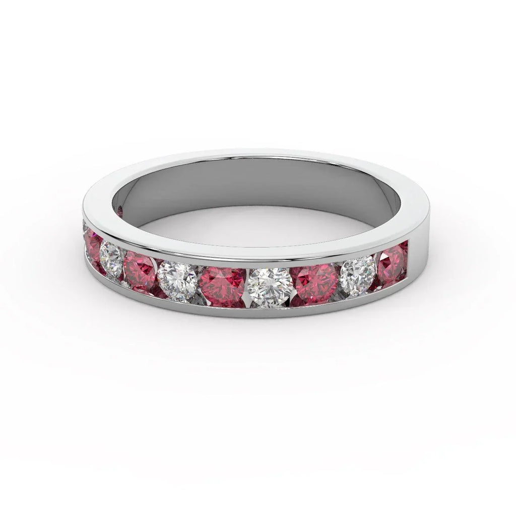 Natural Ruby and Diamond Half Eternity Ring Heavy White Gold 1.50Ct