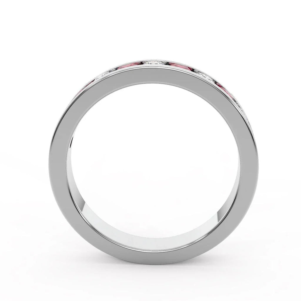 Natural Ruby and Diamond Half Eternity Ring Heavy White Gold 1.50Ct
