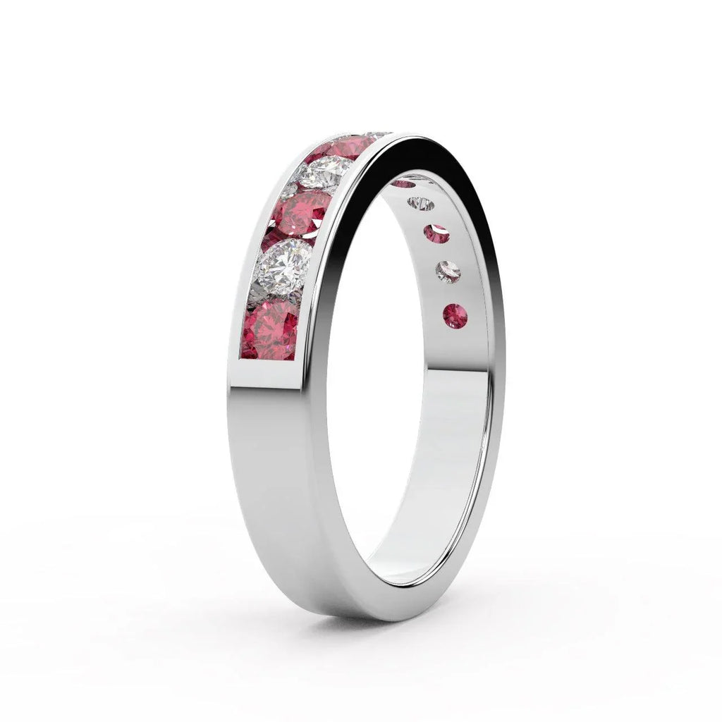 Natural Ruby and Diamond Half Eternity Ring Heavy White Gold 1.50Ct