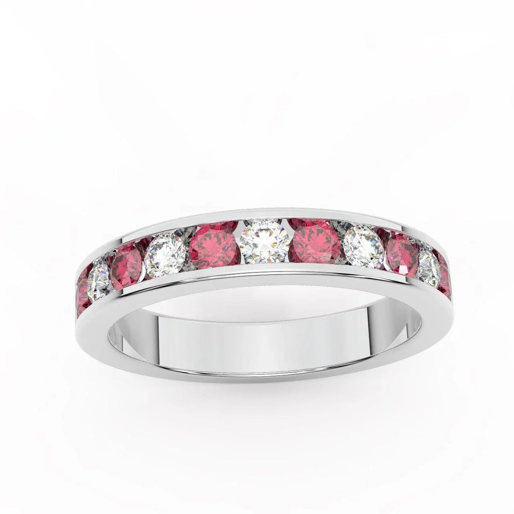 Natural Ruby and Diamond Half Eternity Ring Heavy White Gold 1.50Ct
