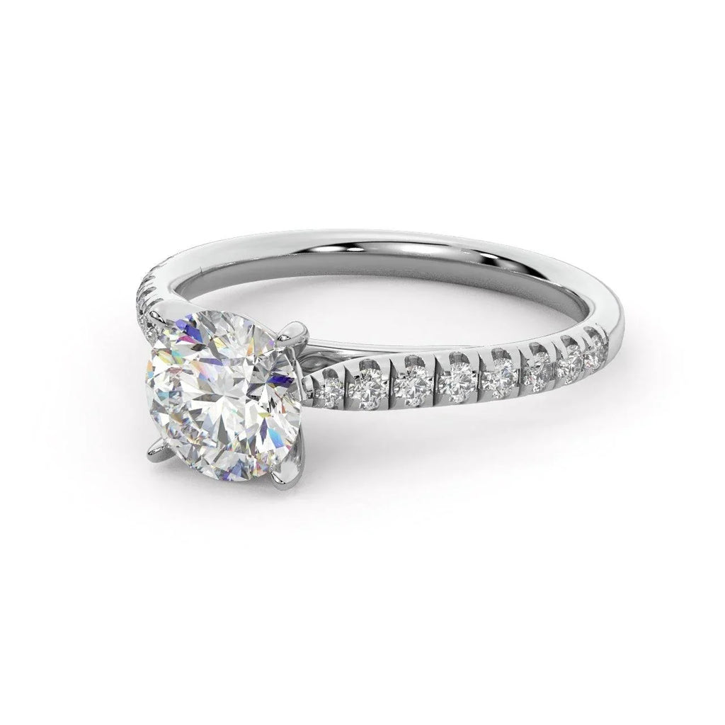 Lotus Head Round Diamond Engagement Ring