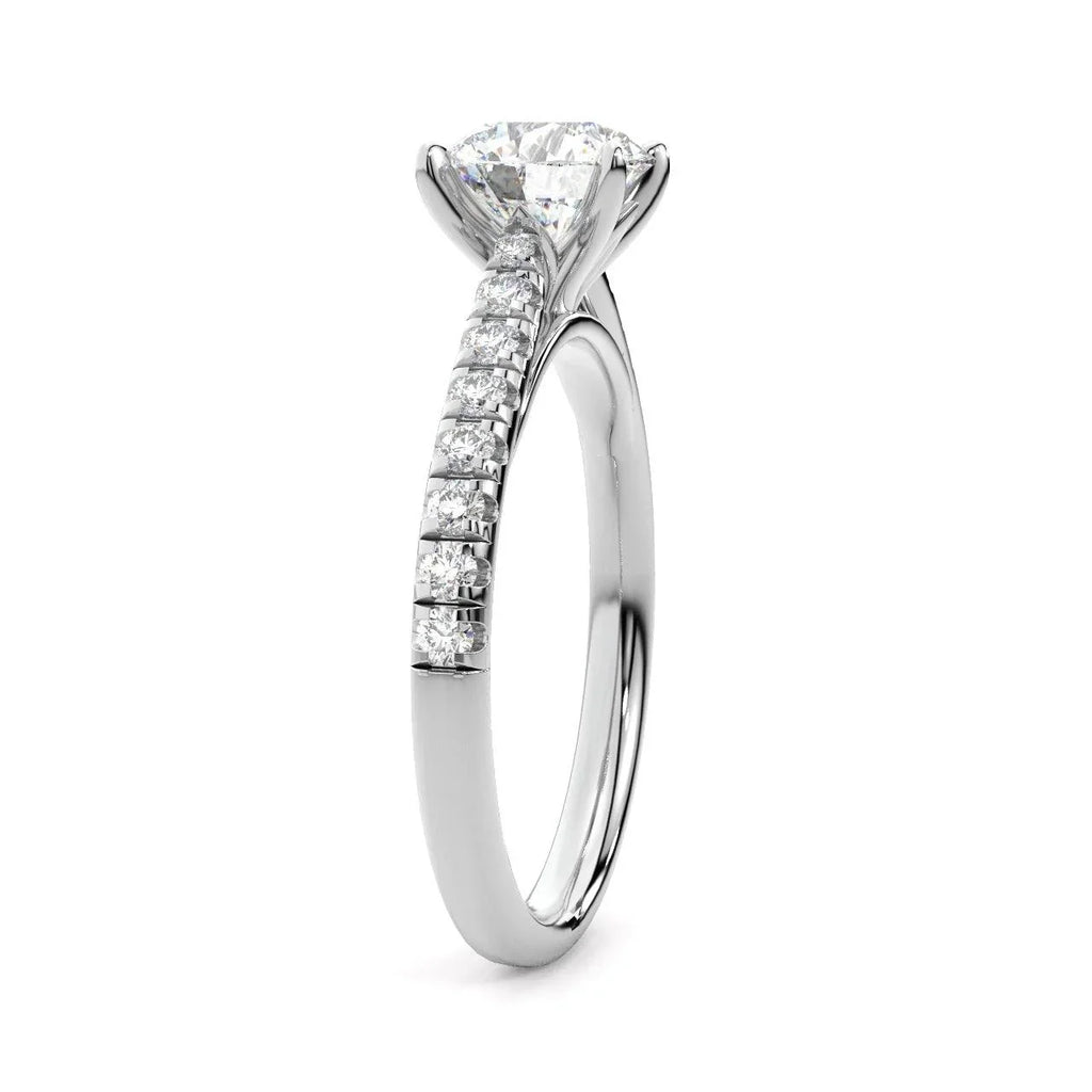 Lotus Head Round Diamond Engagement Ring