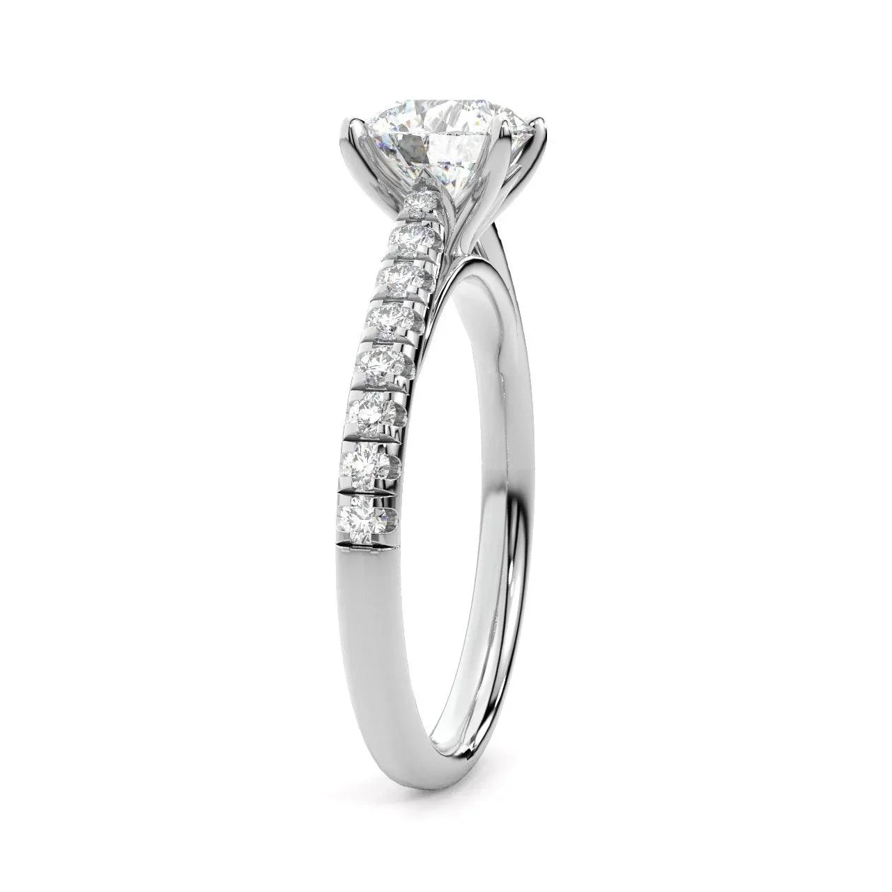 Lotus Head Round Diamond Engagement Ring