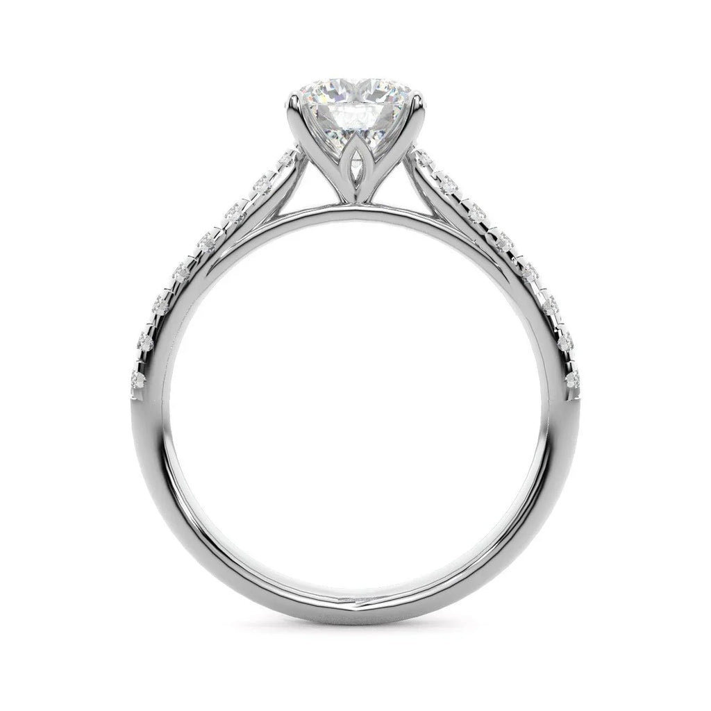 Lotus Head Round Diamond Engagement Ring